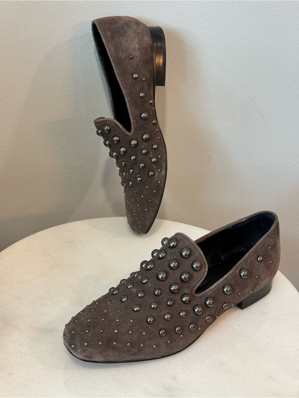 Donald J. Pliner Brown Suede Studded Loafers Sz 7